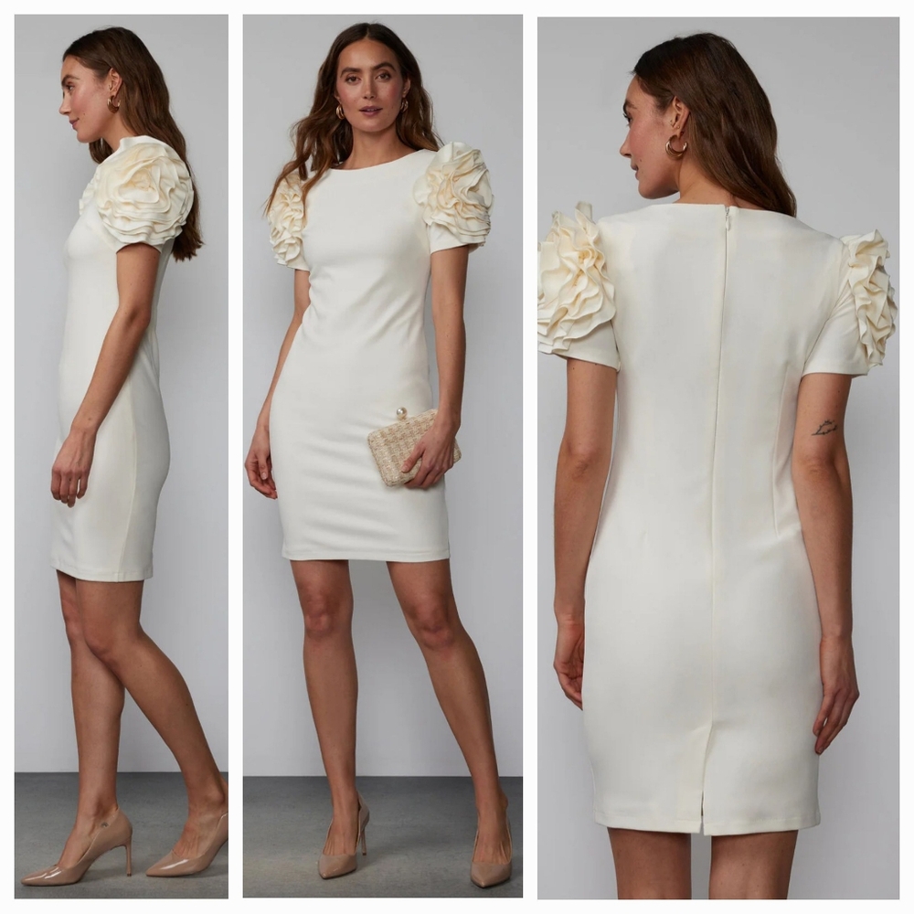 UNUSED New York & Company White Cream Dress with Floral Sleeves Size XL